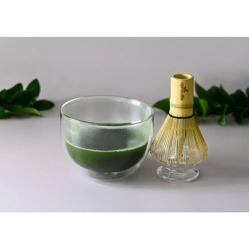 Aprikalife Tea & Tea Sets Glass Matcha Set (Double Sided Matcha Bowl, Whisk, Holder): Glass / 16 oz / Matcha Tea Set