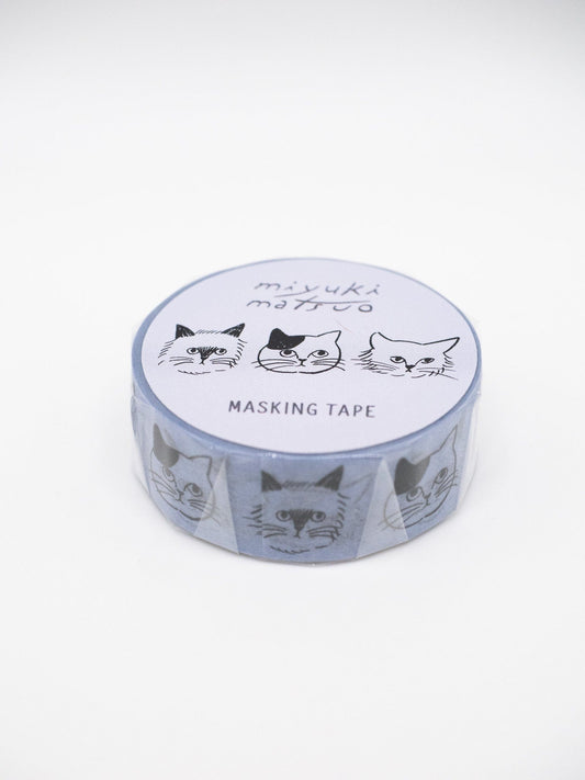 EL COMMUN Washi Tape Repos (Blue) Miyuki Matsuo Cat Face Washi Tape
