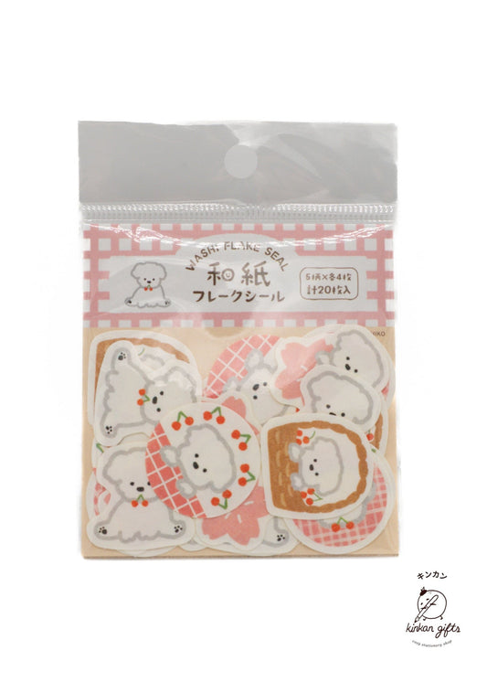 FURUKAWASHIKO Washi Stickers Cherry Blossom and White Dog Springtime Washi Flake Stickers - Furukawashiko Limited Time Stickers