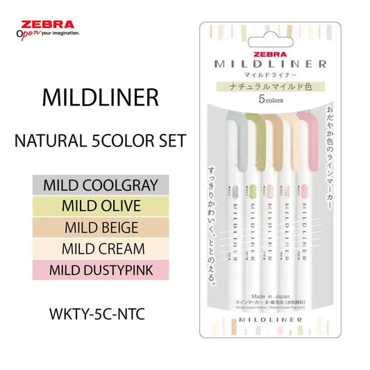 Hakubundo Highlighters & Markers NATURAL COLOR SET Zebra Midliner Highlighter 5color Sets