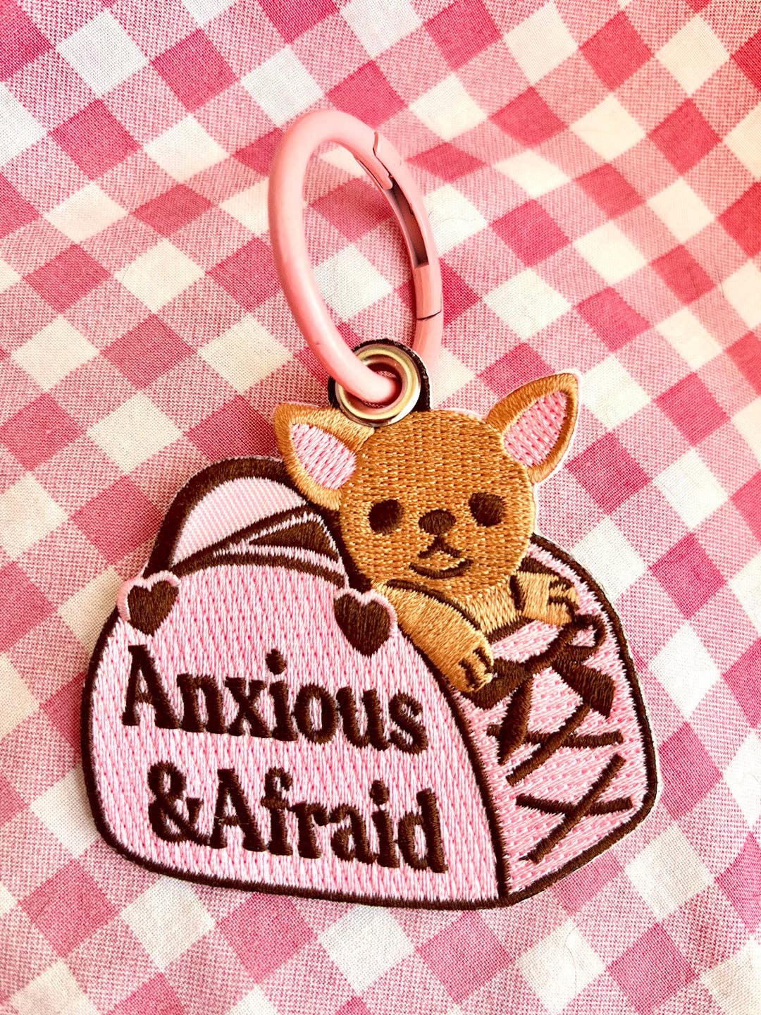 Maobabie Anxious and Afraid Tiny Dog in Purse Embroidered Keychain