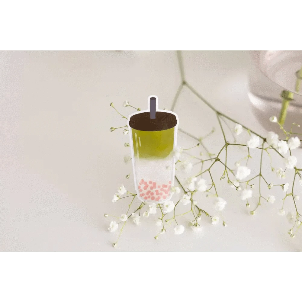 Sundrop Studios Decorative Stickers Boba Sticker- Matcha with Strawberry Poppers