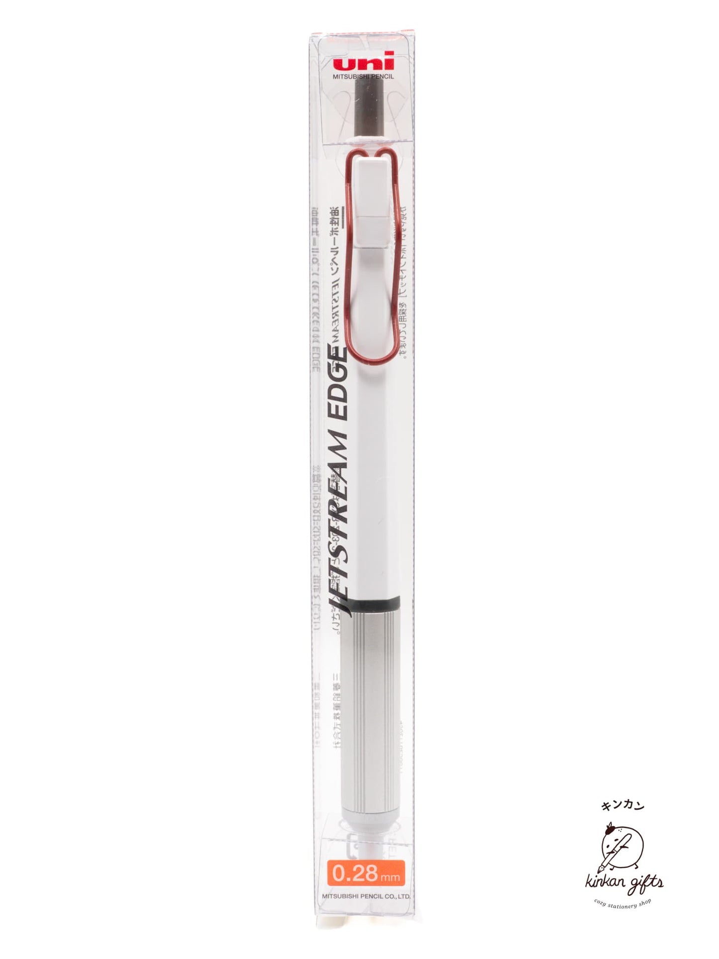 Zoomy BUNGU Pens White/Red uni Jetstream Edge Ballpoint Pen - Ultra Fine 0.28mm