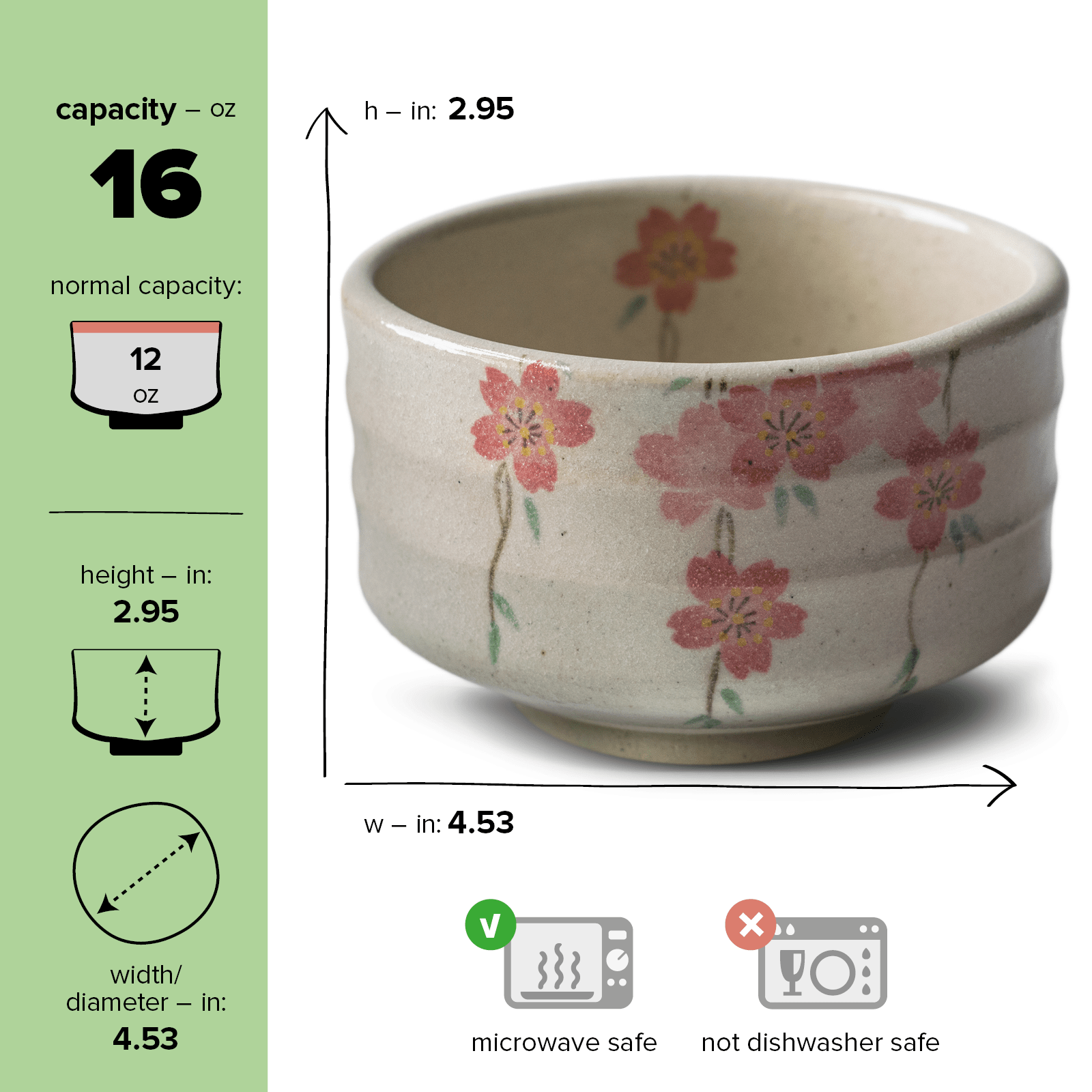 Aprikalife Maruyoshi Shidare-zakura Matcha Bowl / Ceramic / 16 oz Handmade Japanese Matcha Tea Bowl with Small Pink Flowers