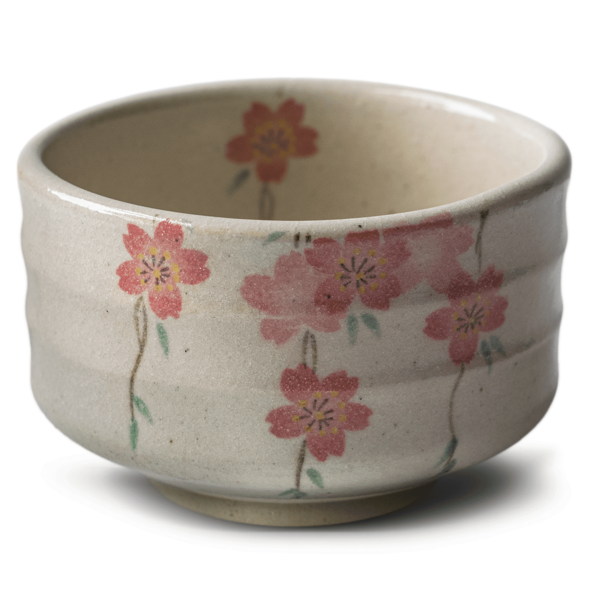 Aprikalife Maruyoshi Shidare-zakura Matcha Bowl / Ceramic / 16 oz Handmade Japanese Matcha Tea Bowl with Small Pink Flowers