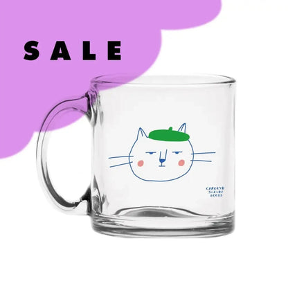 Carolyn Suzuki Cups & Mugs CAT IN BERET - Glass Mug