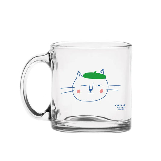 CAT IN BERET - Glass Mug - kitchen & dining