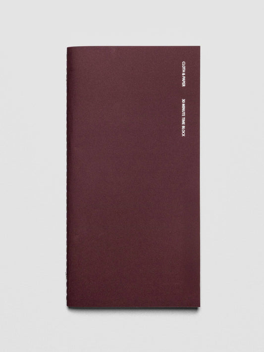 Cloth & Paper 30 Minute Time Block Notebook | A5 Slim | Bordeaux Travel Notebook | A5 Slim