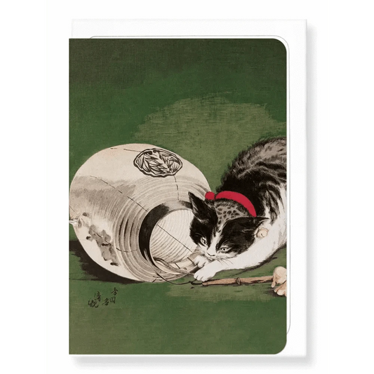 Ezen Trade Greeting Cards CATS AND LANTERN (1877): Japanese Greeting Card