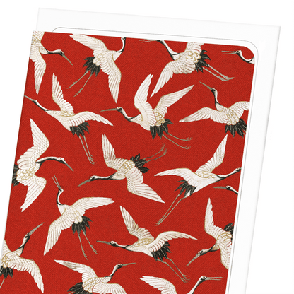 Ezen Trade Greeting Cards CRANE EMBROIDERY ON RED : Greeting Card