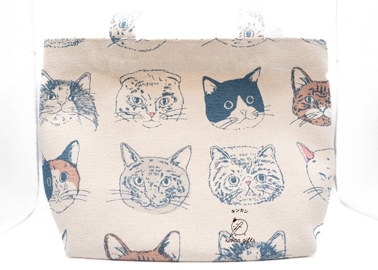 FRIENDSHILL Tote Bags Various Cat Heads - Mini Canvas Tote Bag (Beige)