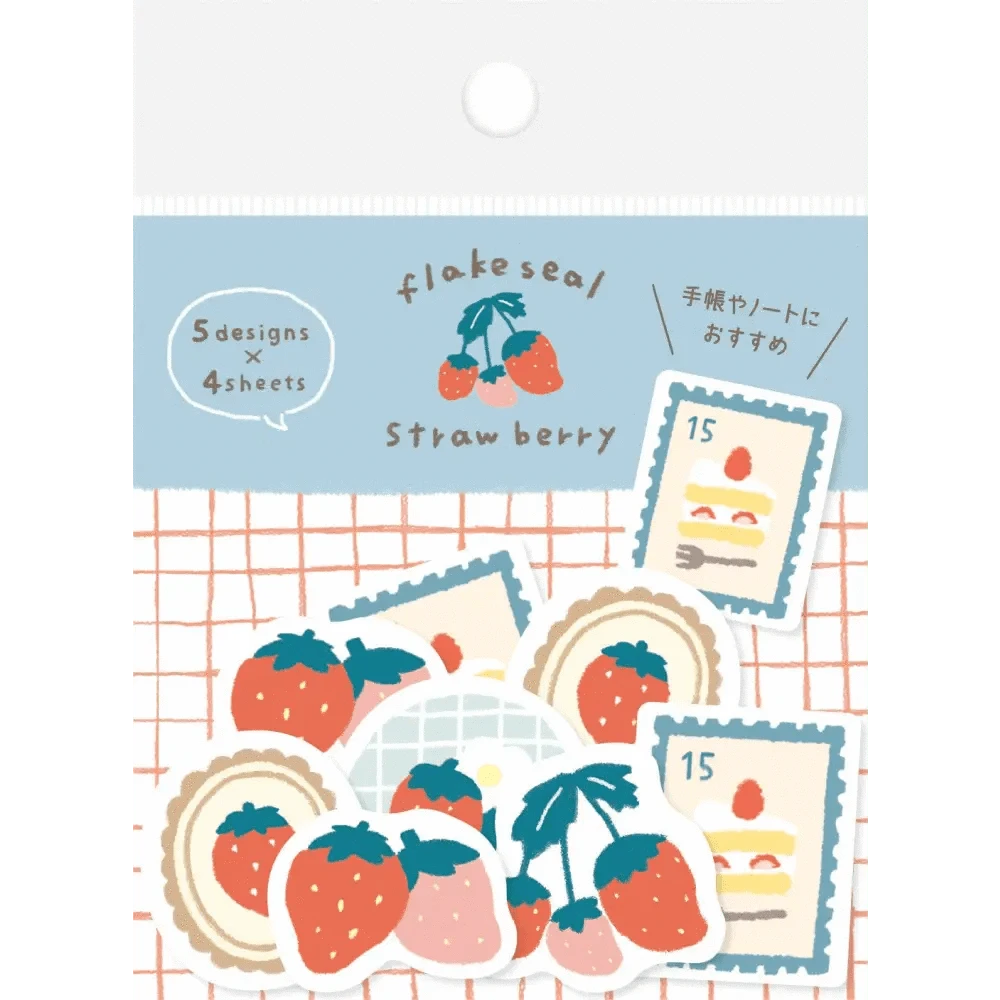 FURUKAWASHIKO Decorative Stickers 4 sheets of each of 5 patterns, total 20 sheets Strawberry Washi Flake Stickers