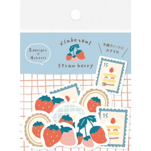 FURUKAWASHIKO Decorative Stickers 4 sheets of each of 5 patterns, total 20 sheets Strawberry Washi Flake Stickers