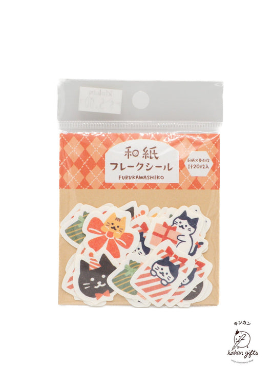 FURUKAWASHIKO Decorative Stickers Cat and Present Furukawashiko Washi flake sticker