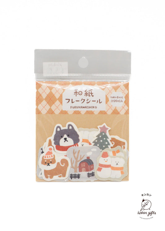 FURUKAWASHIKO Decorative Stickers Inu and Snow Furukawashiko Washi flake sticker