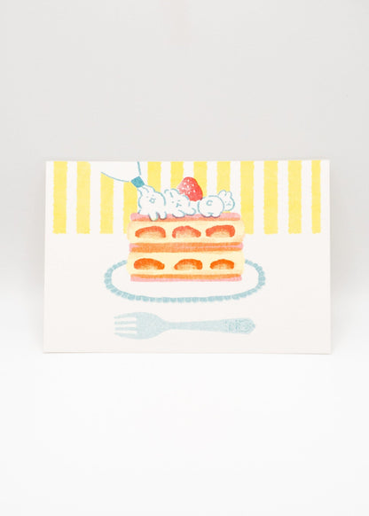 FURUKAWASHIKO Rabbit Strawberry Cake Furukawa Shiko x Jam Retro Printed Postcard - Cream Animals Series