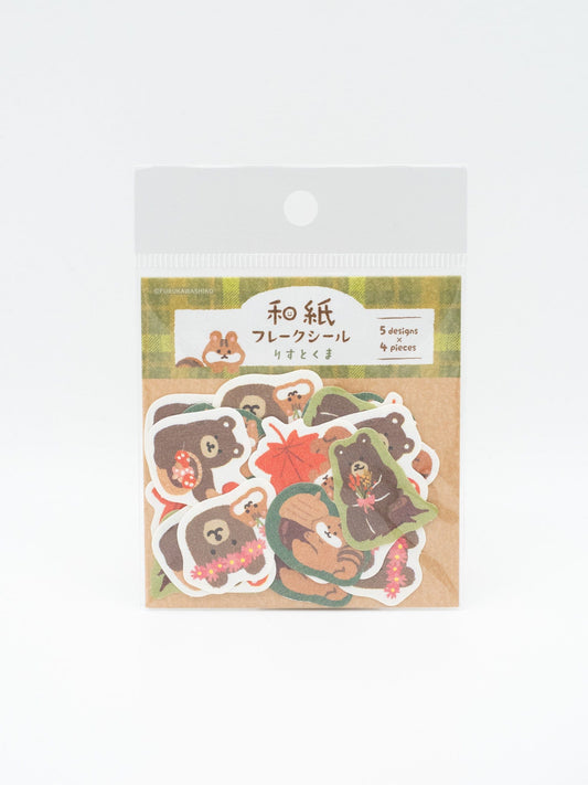 FURUKAWASHIKO Washi Stickers Cozy Squirrel and Bear Washi Flake Stickers