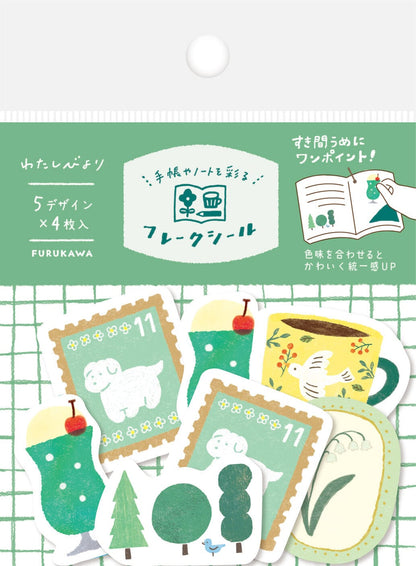 FURUKAWASHIKO Washi Stickers Green Furukawashiko Washi Flake Stickers Color Series
