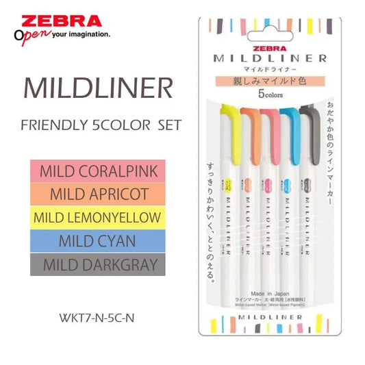 Hakubundo Highlighters & Markers Zebra Midliner Highlighter 5color Sets