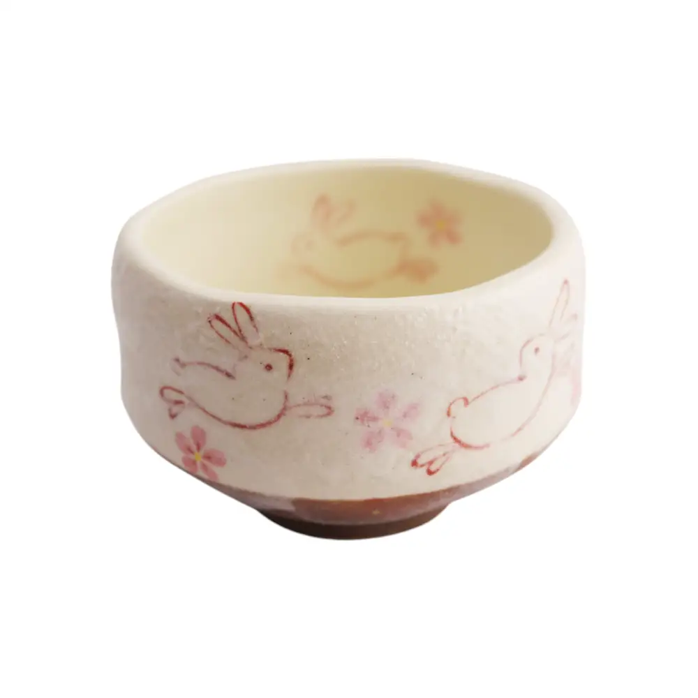 Hanami Usagi Rabbit Sakura Matcha Bowl 8oz 3.75’’D x 1.5’’H Porcelain JP (1/36)