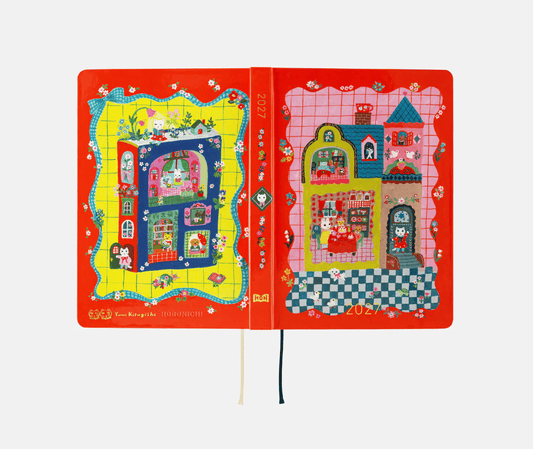 Hightide USA Planners PREORDER - Hobonichi Techo 2027 HON A6 Yumi Kitagishi: White Cat and Rabbit's Tea Room
