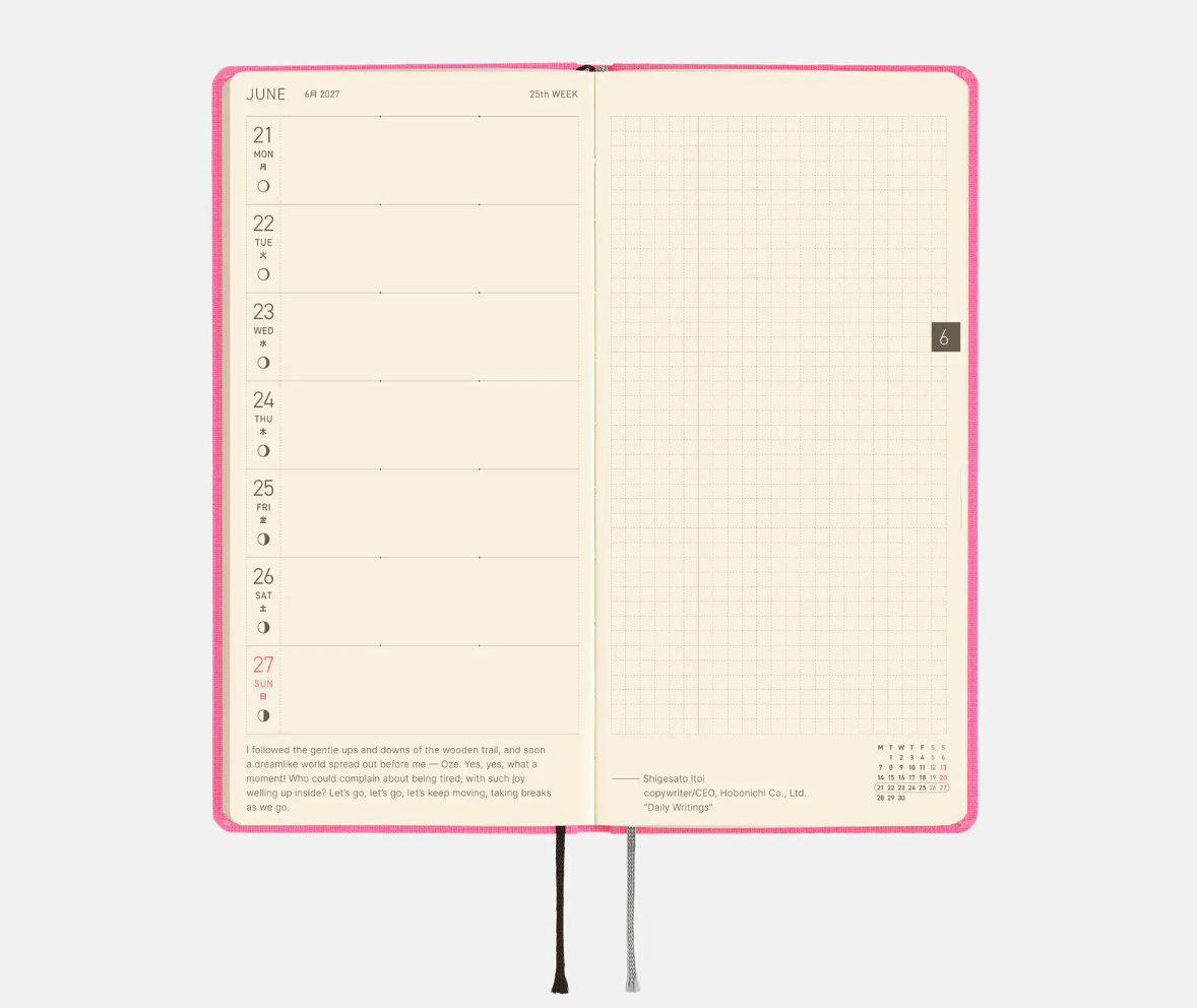 Hightide USA Planners PREORDER - Hobonichi Techo 2027 Weeks Colors: Pink Sapphire