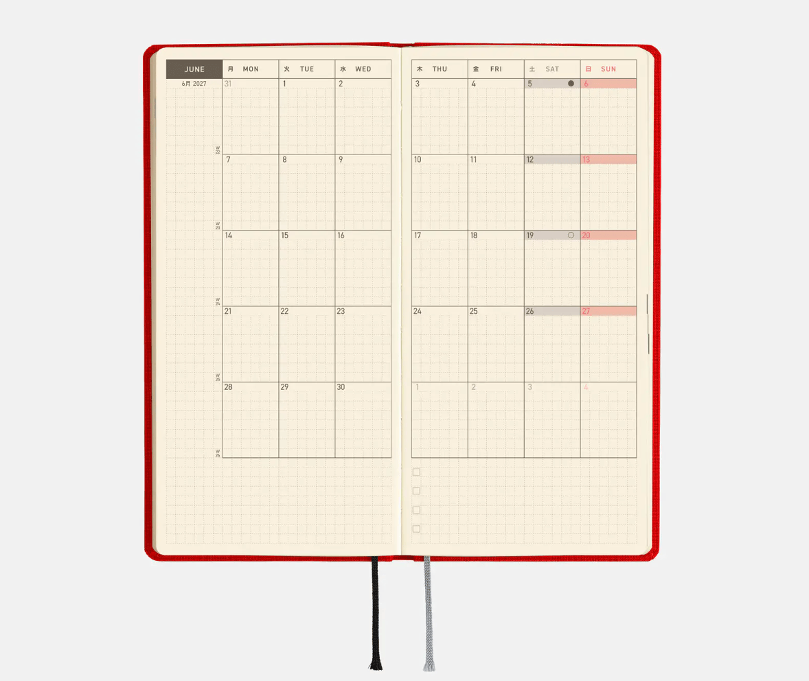 Hightide USA Planners PREORDER - Hobonichi Techo 2027 Weeks Colors: Poppy Red