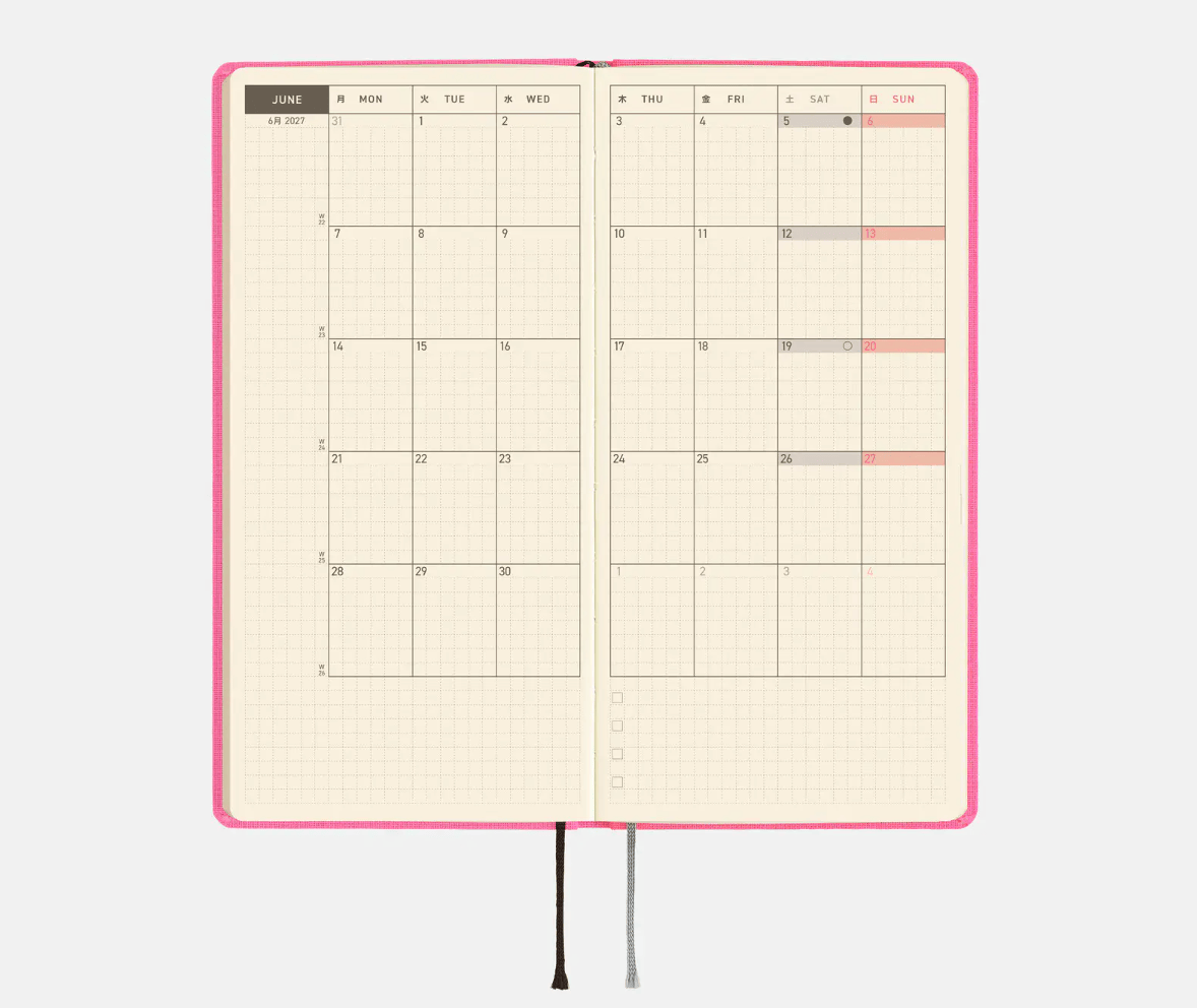 Hightide USA Planners PREORDER - Hobonichi Techo 2027 Weeks MEGA Colors: Pink Sapphire