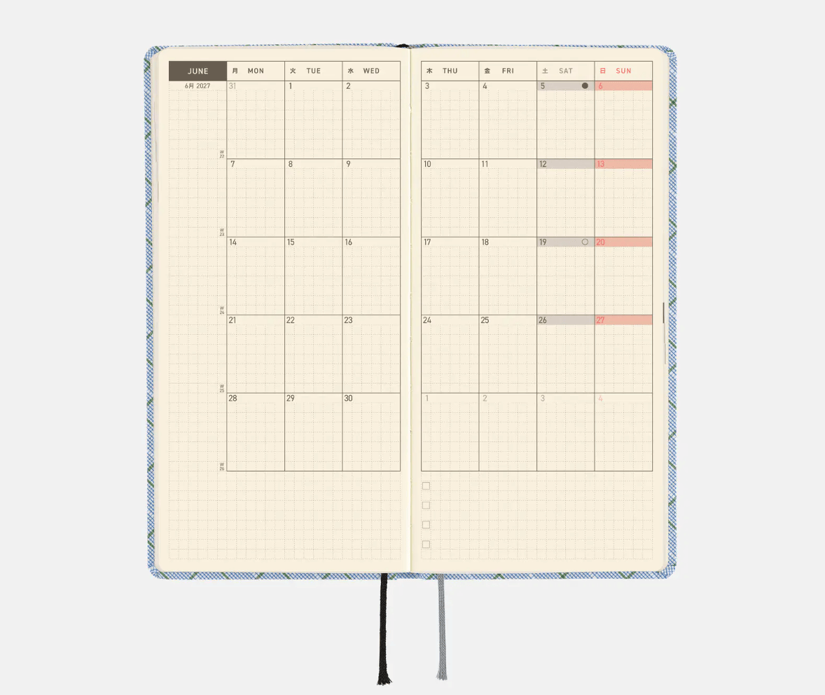 Hightide USA Planners PREORDER - Hobonichi Techo 2027 Weeks Shirt Fabric: Graph Plaid