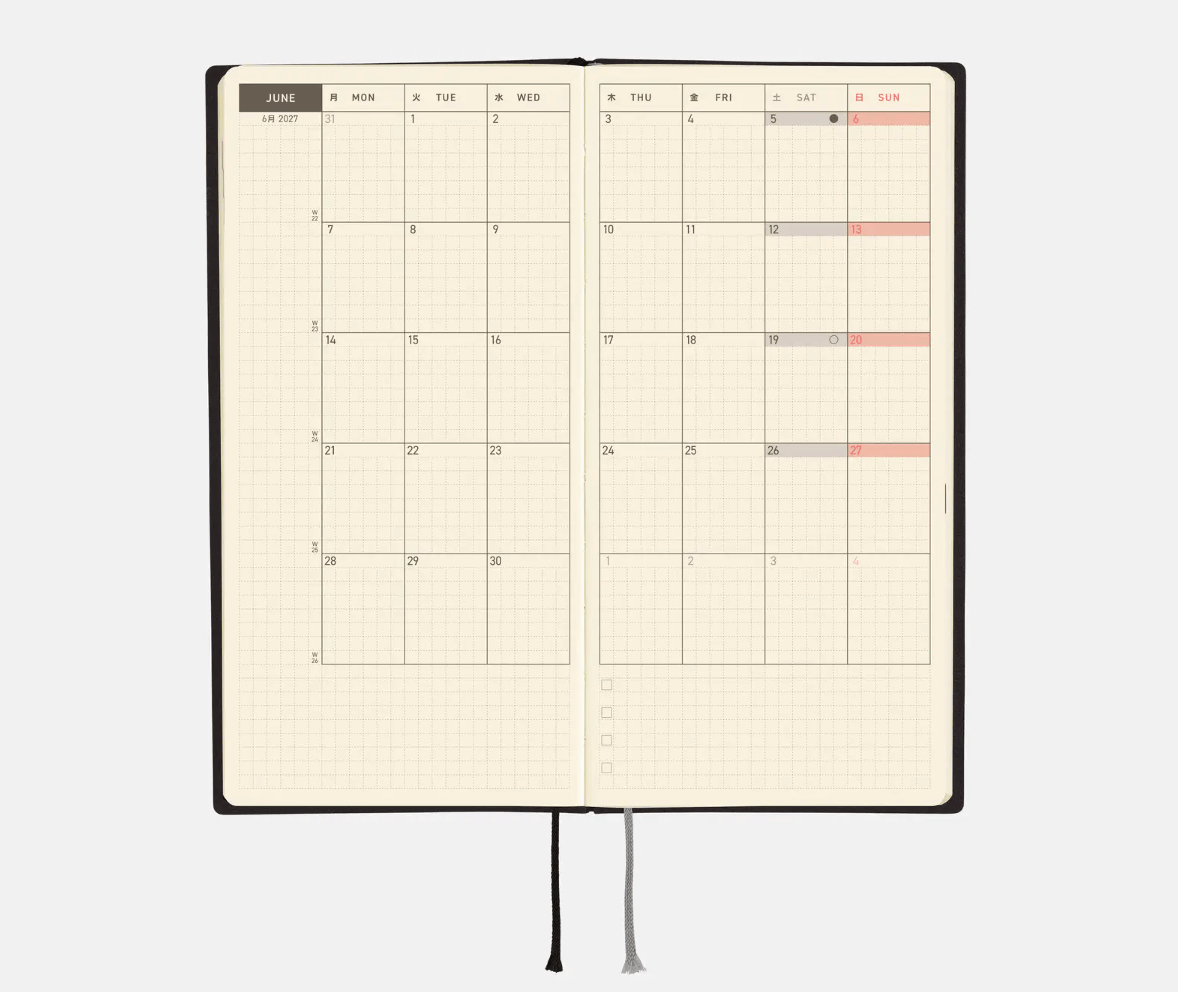 Hightide USA Planners PREORDER - Hobonichi Techo 2027 Weeks White Line: Black