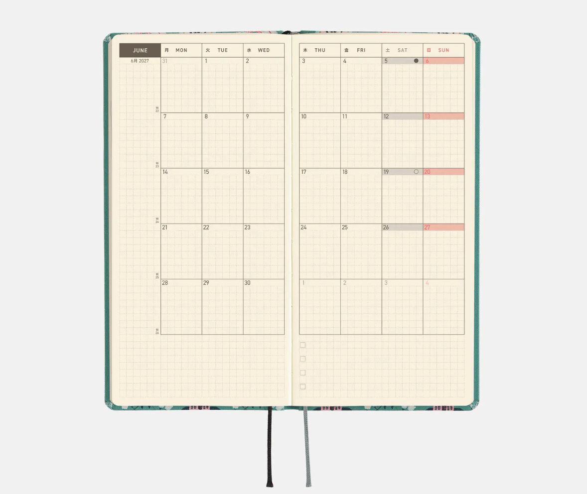 Hightide USA Planners PREORDER - Hobonichi Techo 2027 Weeks Yumi Kitagishi: White Cat Wallpaper