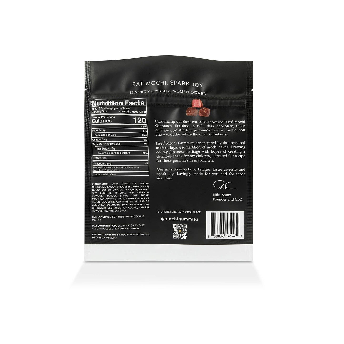 Issei Mochi Gummies Dark Chocolate Covered Strawberry Mochi Gummies (4 oz)