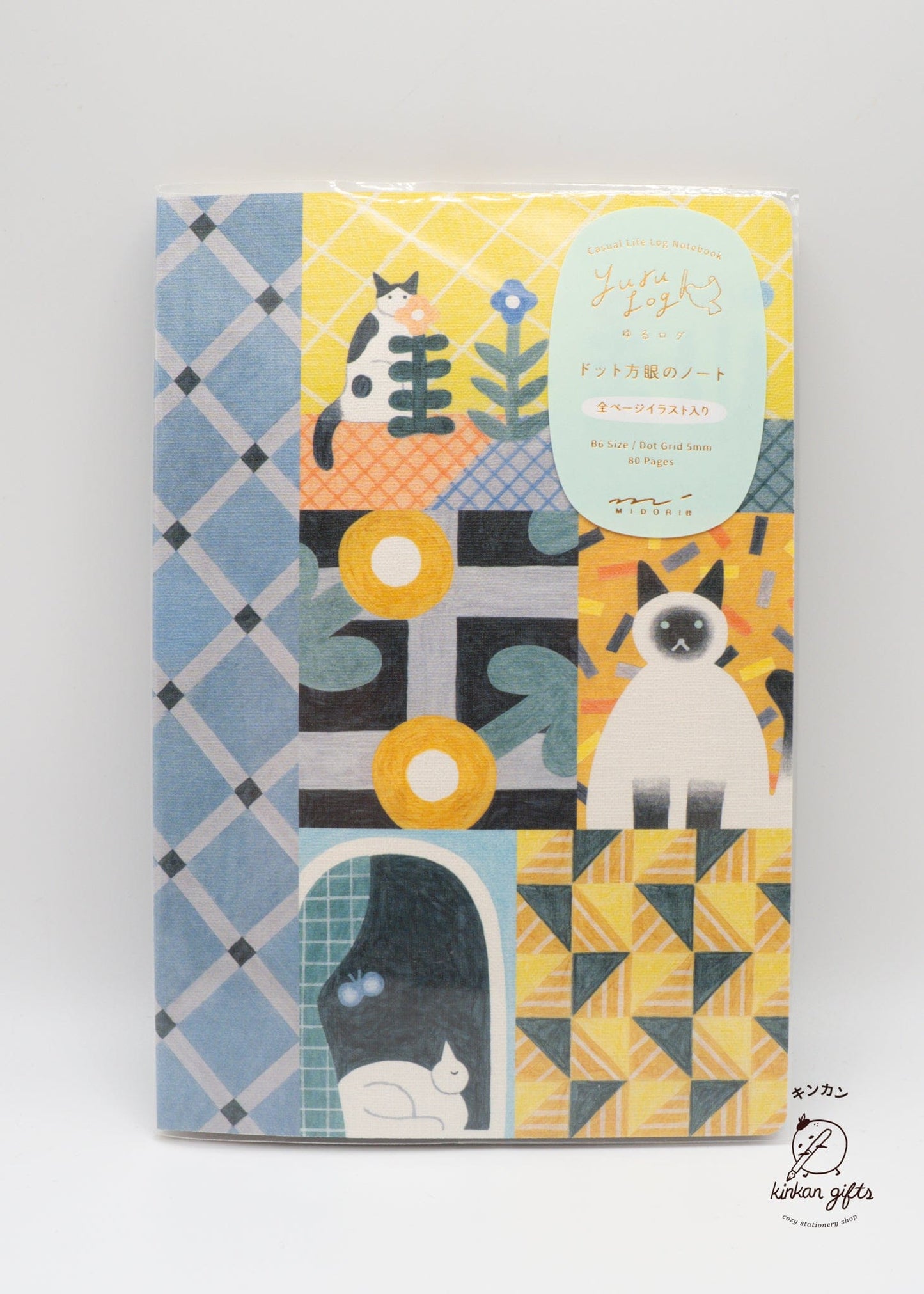 JPT Journals Midori Yuru Log Notebook - B6 - MD Cream - 5 mm Dotted - Cat