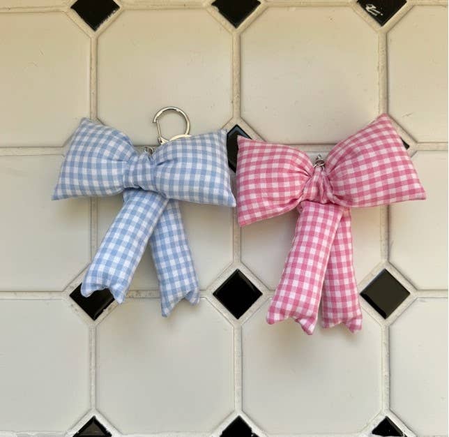 K-Wonderland Puff Ribbon Balletcore Check Bow Bag Charm, Key Holder