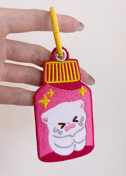 Maobabie Tummy Hurts Medicine Embroidered Keychain