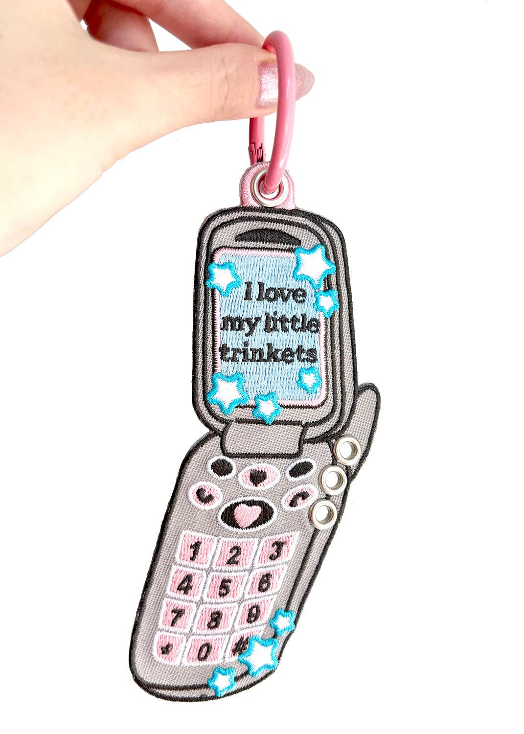 Maobabie Y2K Flip Phone Trinkets Embroidered Keychain