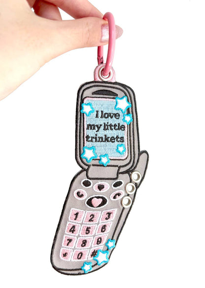 Maobabie Y2K Flip Phone Trinkets Embroidered Keychain