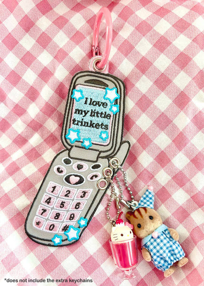 Maobabie Y2K Flip Phone Trinkets Embroidered Keychain