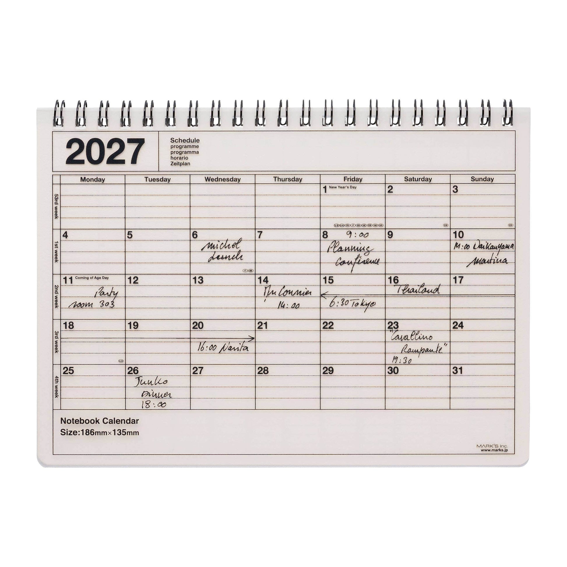 MARK'S Inc. Ivory Notebook Calendar 2027 – Monthly Planner with Notes (B6 / S)