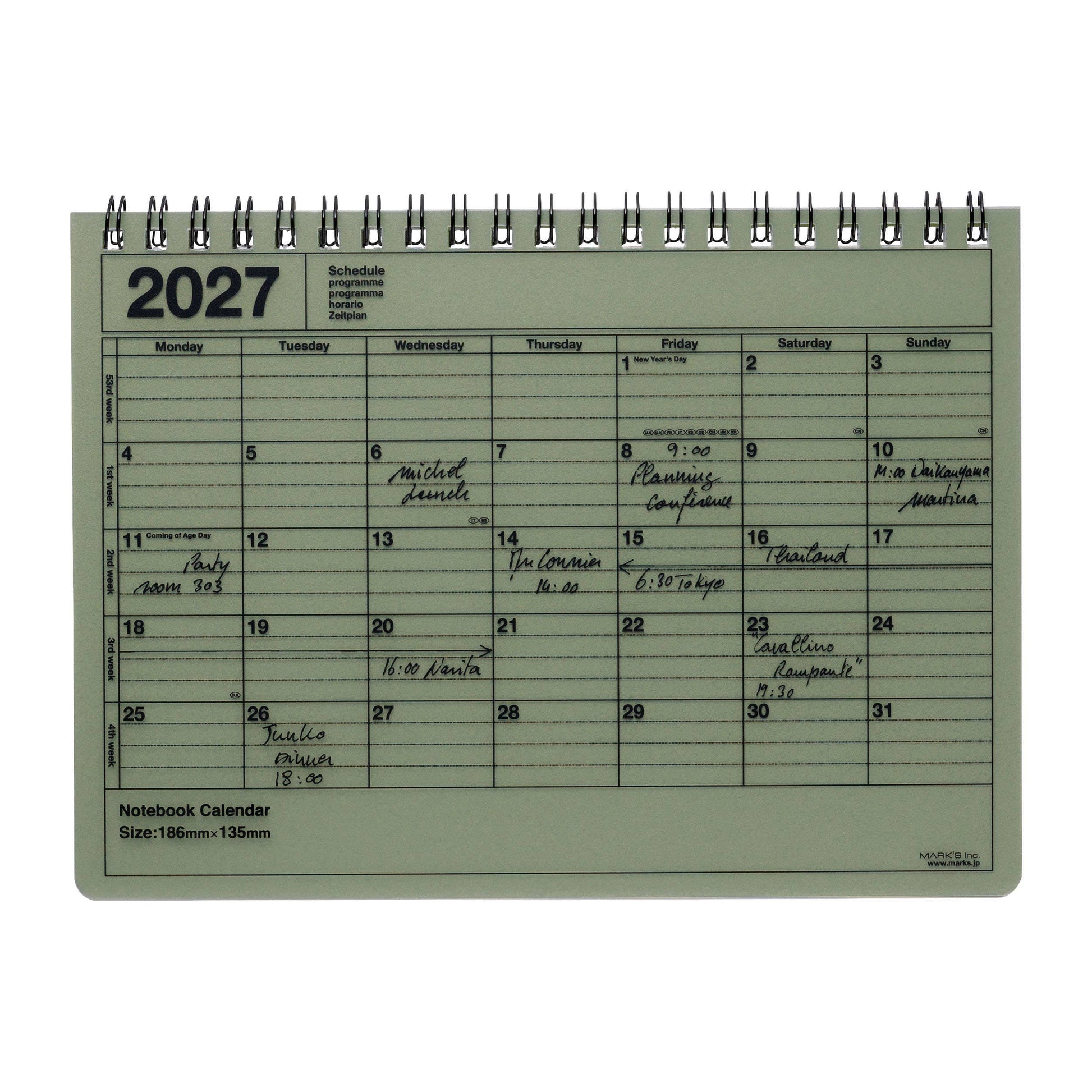 MARK'S Inc. Khaki Notebook Calendar 2027 – Monthly Planner with Notes (B6 / S)