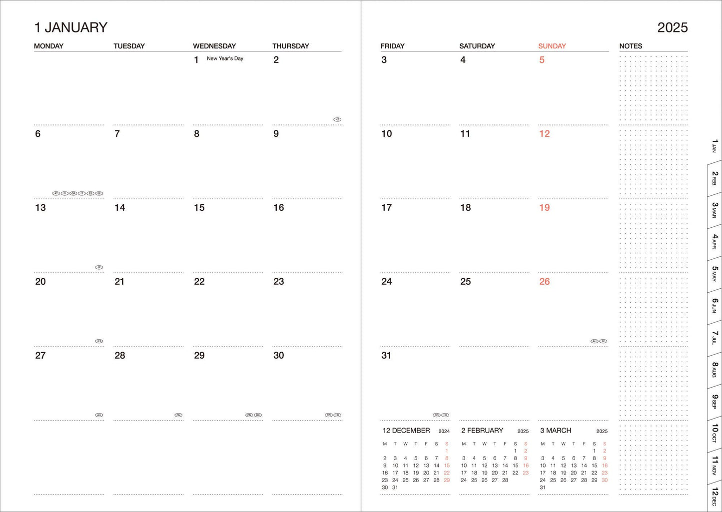 MARK'S Inc. Mountain Blue Weekly Vertical Planner 2026-16months A5 Mountain