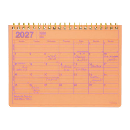 MARK'S Inc. Neon Orange Notebook Calendar 2027 – Monthly Planner with Notes (B6 / S)