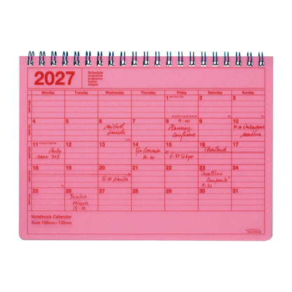 MARK'S Inc. Neon Pink Notebook Calendar 2027 – Monthly Planner with Notes (B6 / S)