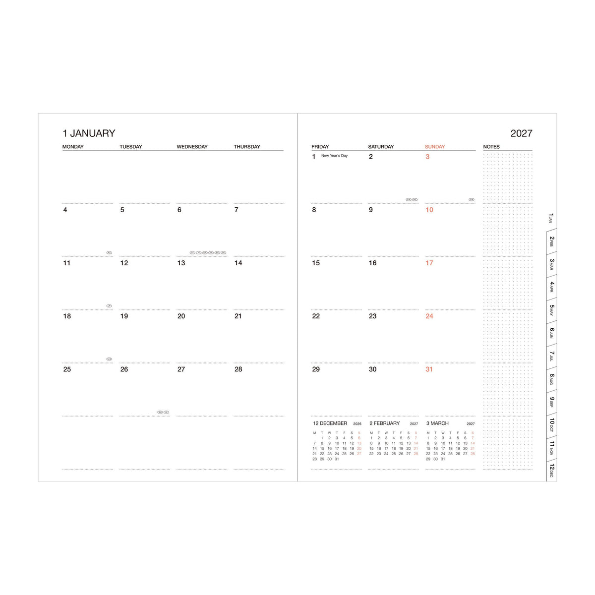 MARK'S Inc. Planners Weekly Vertical Planner 2027 – Premium Paper (A5)