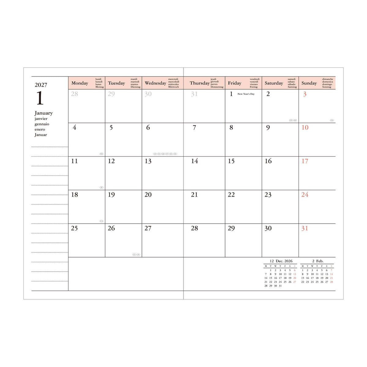 MARK'S Inc. Planners Weekly Vertical Planner 2027 – Premium Paper (A6)