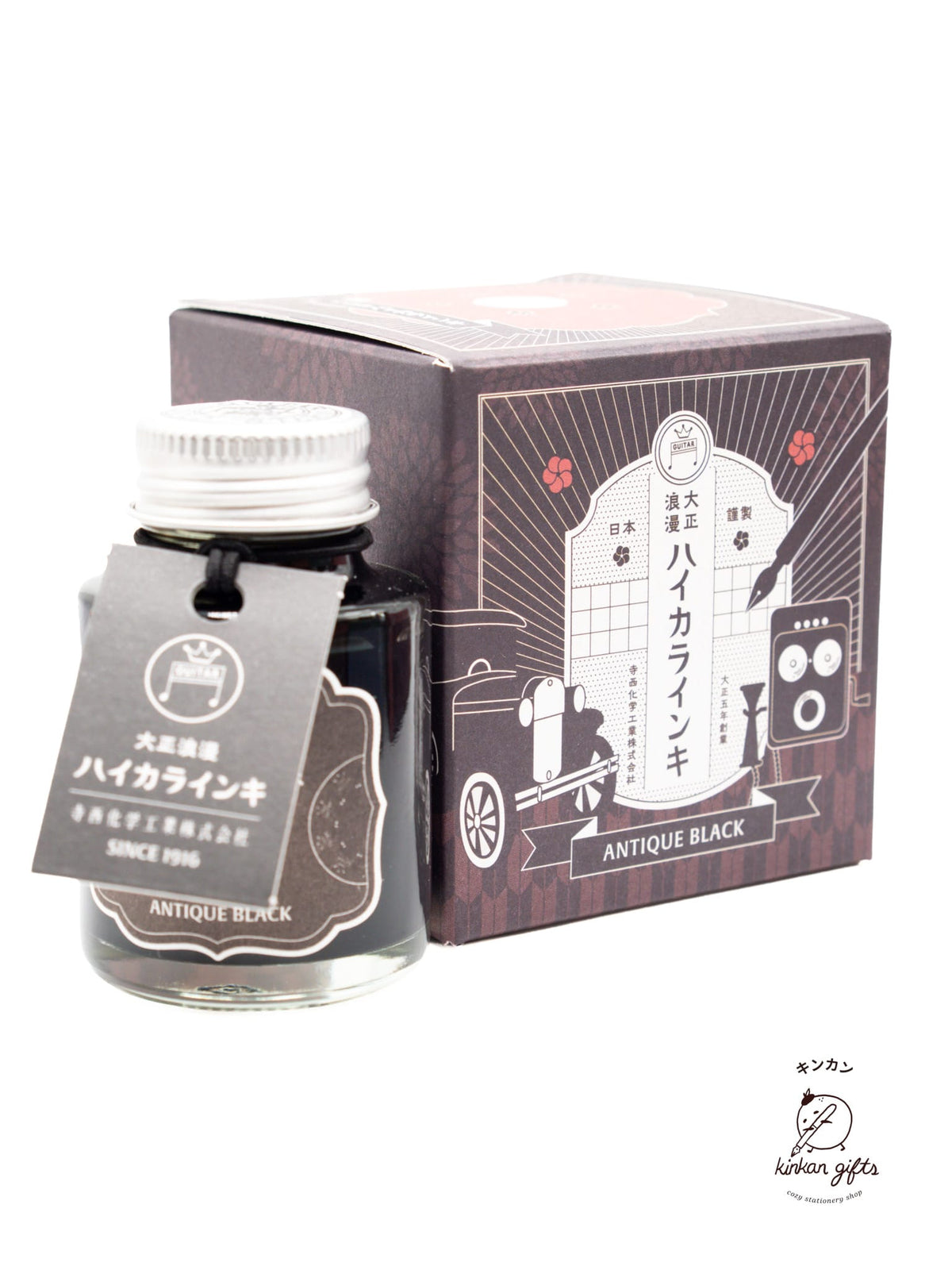 MDS Co.,Ltd. Antique Black Teranishi Guitar Taisho Roman Haikara Fountain Pen Ink - 40ml Bottle