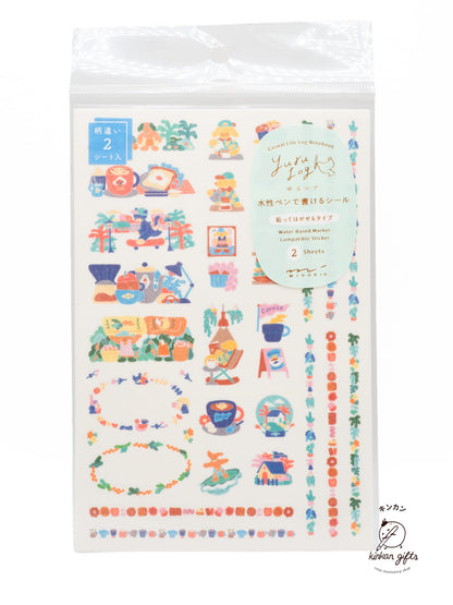 MIDORI Decorative Stickers Coffee Shop (2 sheet) Yuru Log Sticker Sheets