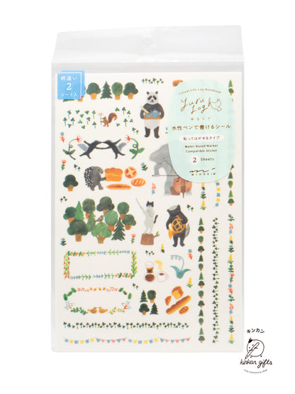 MIDORI Decorative Stickers Forest Animal (2 sheet) Yuru Log Sticker Sheets