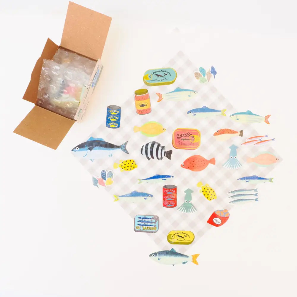 Mini Shipping Crate Stickers - Fish - decorative stickers