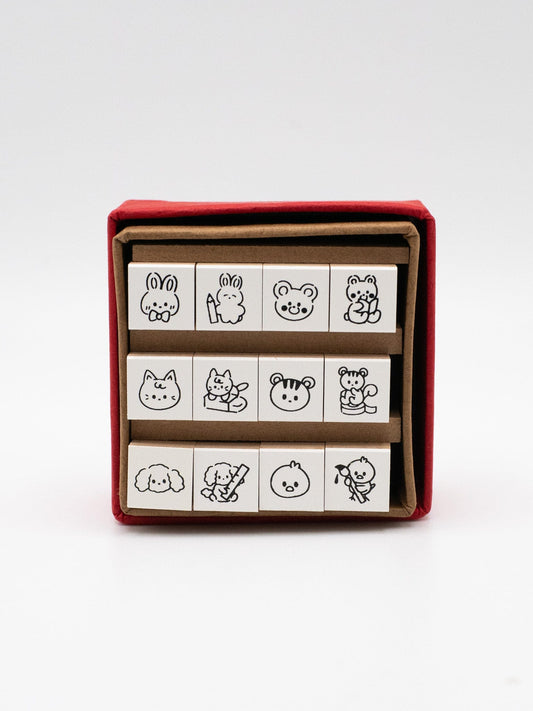 SANBY CO.,LTD. Wooden Stamp 12-pcs set - Cute Animals